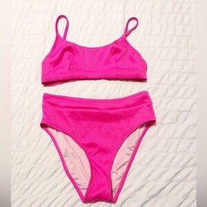 NWOT Cupshe Hot Pink High Waist Bikini High Rise Size Medium Swim Bathing Suit
